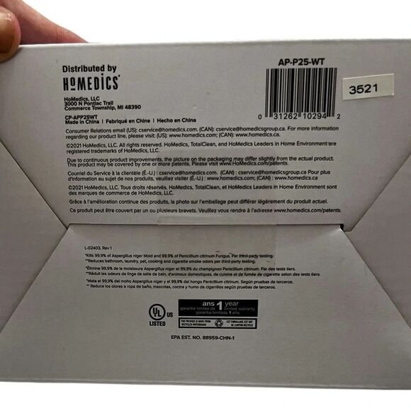 Homedics TotalClean Plug-In UV-C Air Sanitizer new in box - Picture 3 of 6